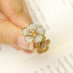Load image into Gallery viewer, Double Flower Diamond Ring, 14K Solid Gold, Natural Diamonds, Twin Floral Ring, Statement Cocktail Ring, Certified Jewelry
