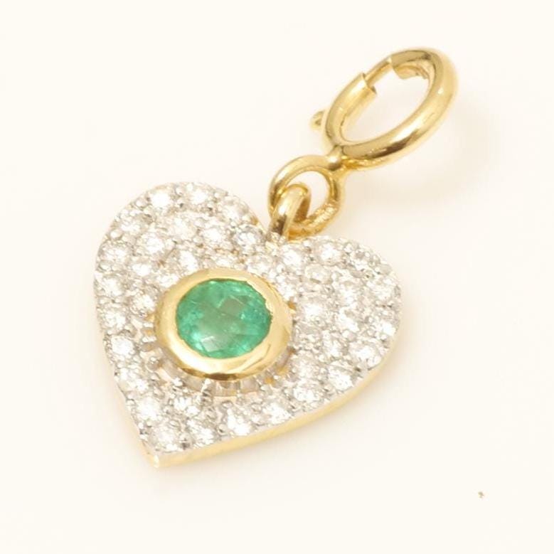 Emerald Heart Diamond Charm, 14k Solid Gold, Natural Diamond, Everyday Pendant, Minimal Gemstone Necklace, Ready To Ship, Certified Jewelry