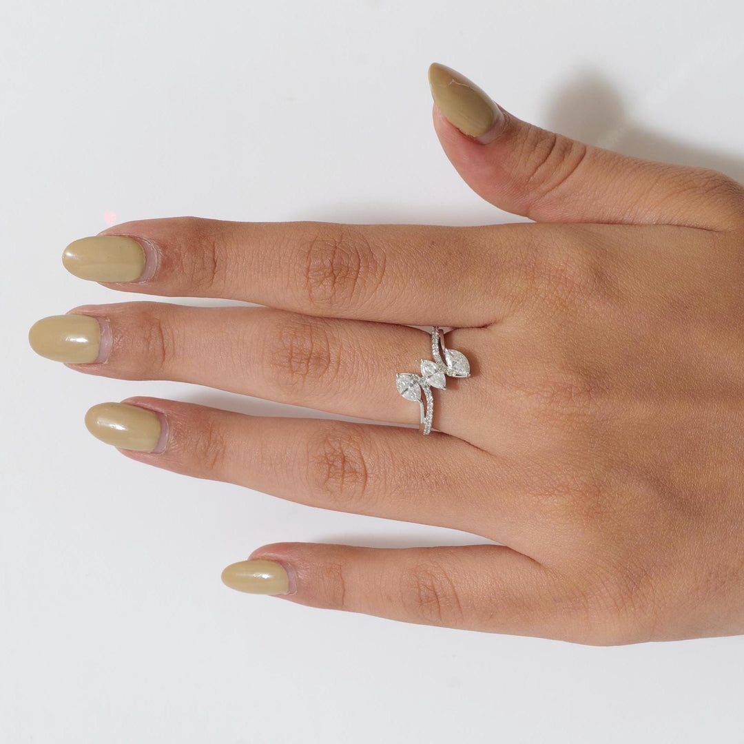 Marquise Trio Diamond Ring, 14k Solid Gold, Natural Diamonds, Cocktail Band Ring, Statement Jewelry, Bypass Band Ring, Certified Jewelry