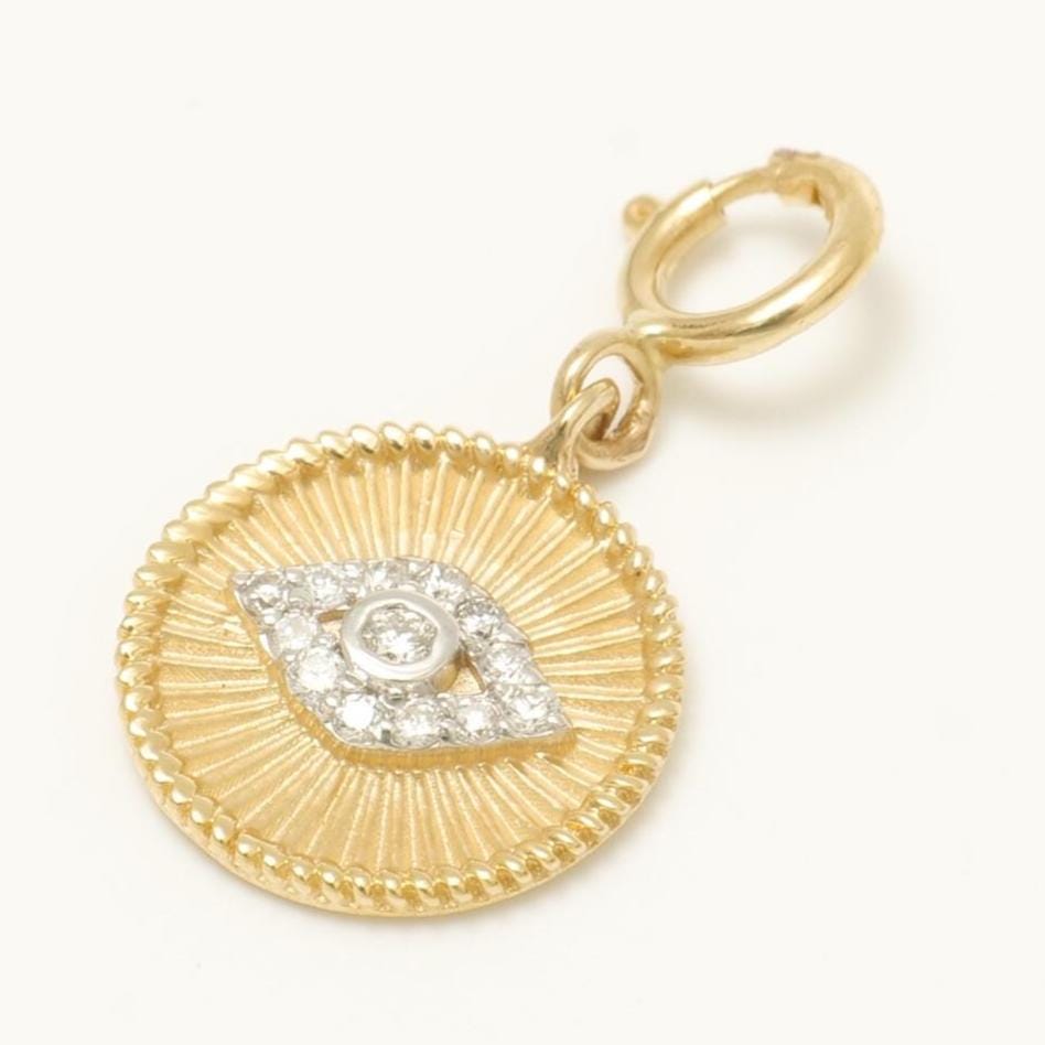 Evil Eye Medallion Diamond Charm, 14k Solid Gold, Natural Diamond, Layering Pendant, Protection Necklace, Ready To Ship, Certified Jewelry