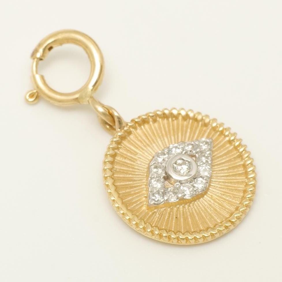 Evil Eye Medallion Diamond Charm, 14k Solid Gold, Natural Diamond, Layering Pendant, Protection Necklace, Ready To Ship, Certified Jewelry