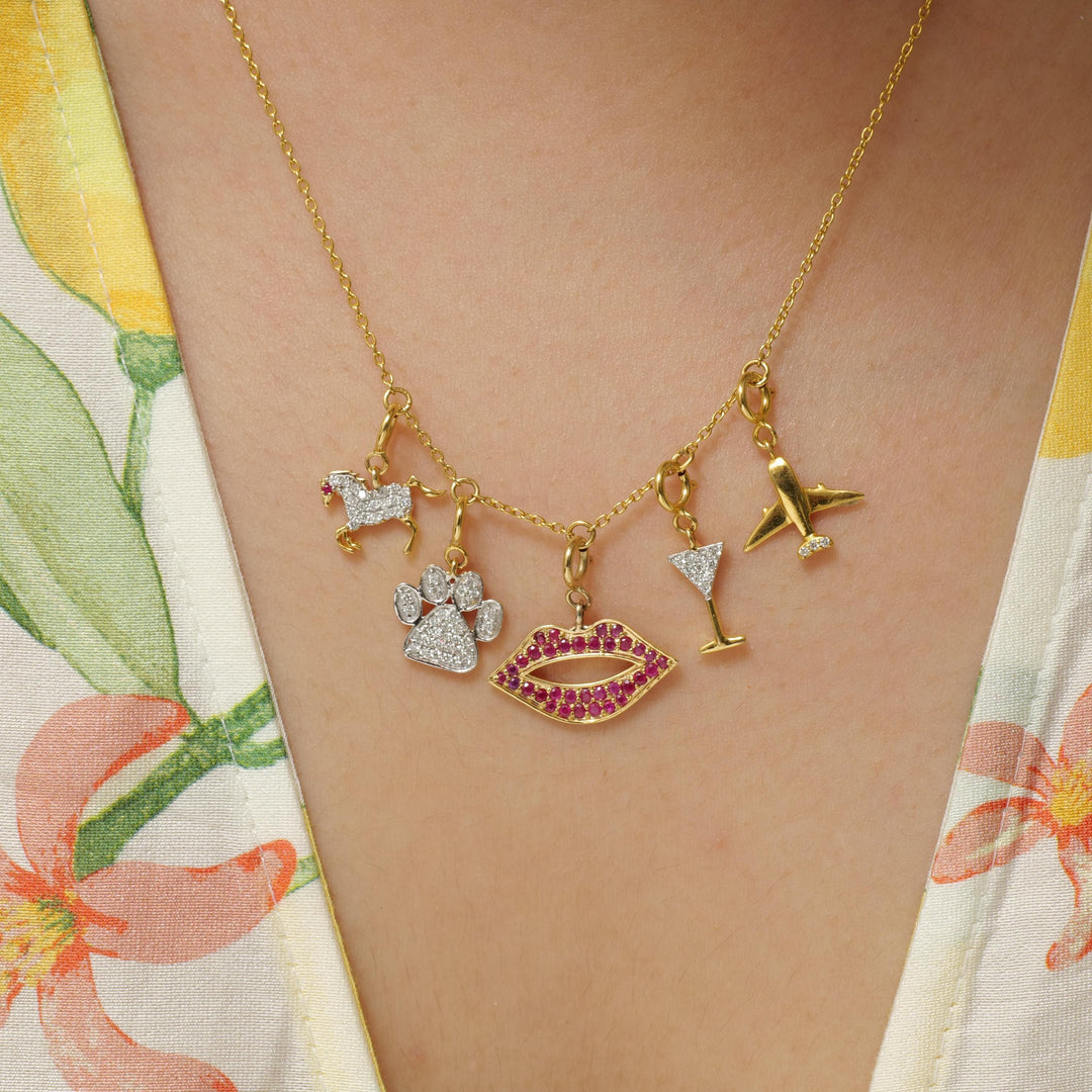 Paw Print Diamond Charm, 14k Solid Gold, Natural Diamonds, Everyday Layering Pendant, Dual Tone Necklace, Ready To Ship, Certified Jewelry