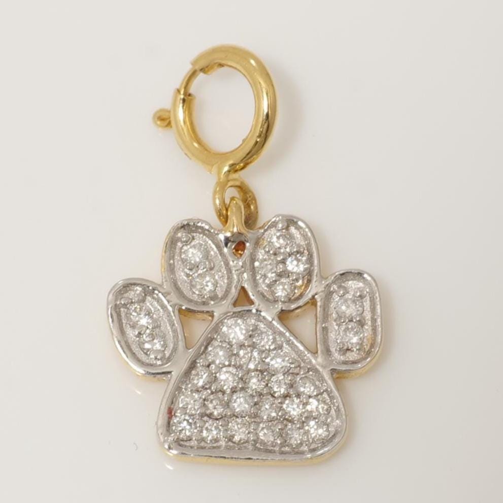 Paw Print Diamond Charm, 14k Solid Gold, Natural Diamonds, Everyday Layering Pendant, Dual Tone Necklace, Ready To Ship, Certified Jewelry