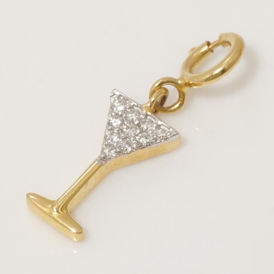 Martini Glass Diamond Charm, 14k Solid Gold, Natural Diamonds, Summer Staking Pendant, Dual Tone Necklace, Ready To Ship, Certified Jewelry
