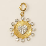 Load image into Gallery viewer, Heart Medallion Bezel Charm, 14k Solid Gold, Natural Diamond, Layering Pendant, Two Tone Sunburst Necklace, Ready To Ship, Certified Jewelry
