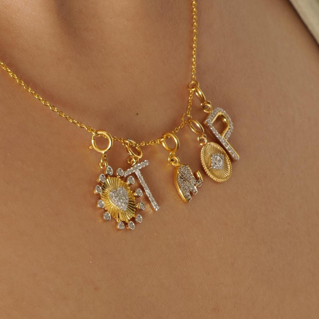Heart Medallion Bezel Charm, 14k Solid Gold, Natural Diamond, Layering Pendant, Two Tone Sunburst Necklace, Ready To Ship, Certified Jewelry