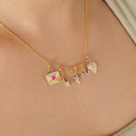 Load image into Gallery viewer, Envelope Heart Diamond Charm, 14k Solid Gold, Natural Diamond, Enamel Layering Pendant, Minimal Necklace, Ready To Ship, Certified Jewelry
