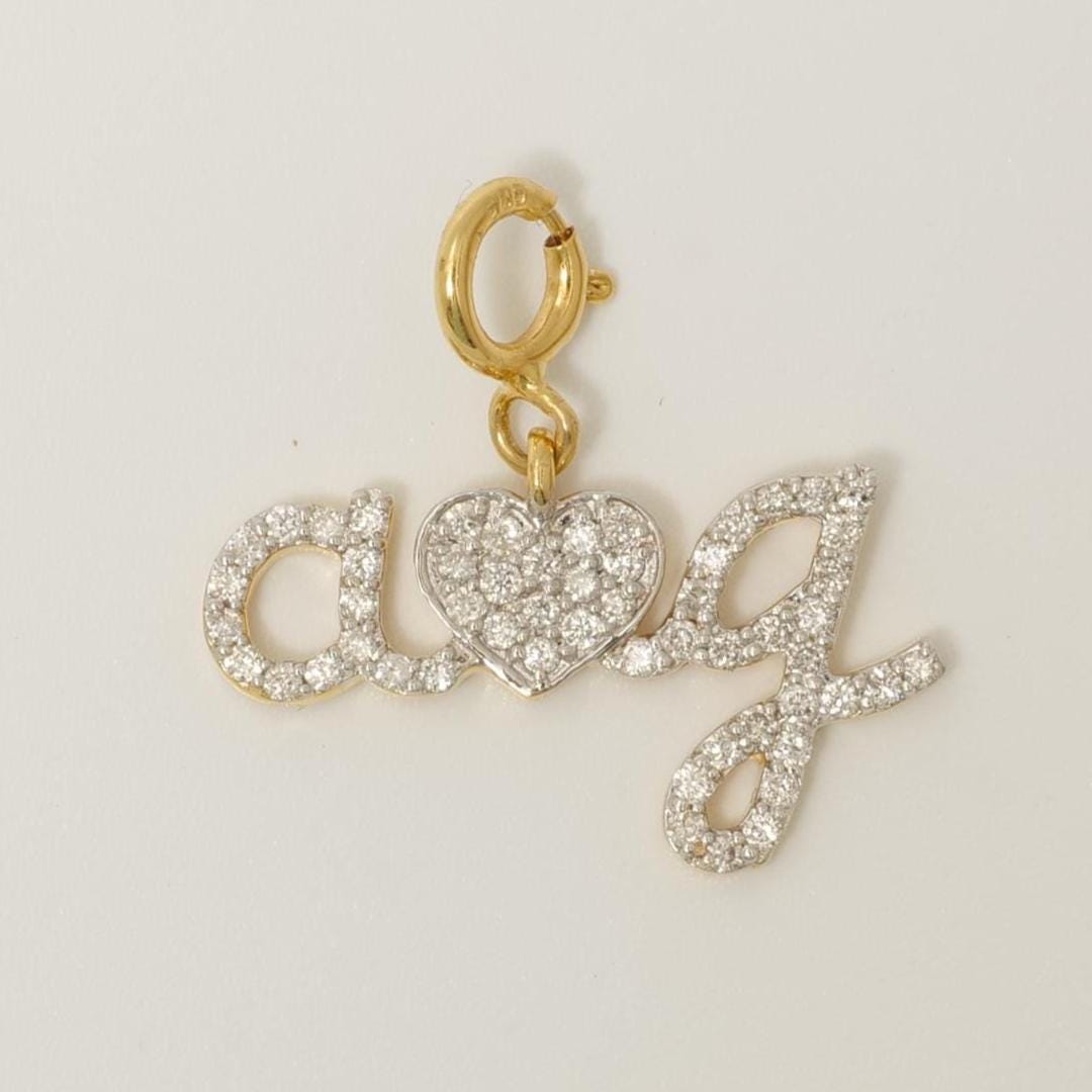 Letter Heart Diamond Charm, 14k Solid Gold, Natural Diamonds, Personalized Pendant, Minimalistic Necklace, Ready To Ship, Certified Jewelry