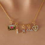 Load image into Gallery viewer, Mrs Script Diamond Charm Pendant, 14k Solid Gold, Natural Diamond, Personalized Layering Minimal Necklace, Ready To Ship, Certified Jewelry
