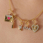 Load image into Gallery viewer, Mrs Script Diamond Charm Pendant, 14k Solid Gold, Natural Diamond, Personalized Layering Minimal Necklace, Ready To Ship, Certified Jewelry
