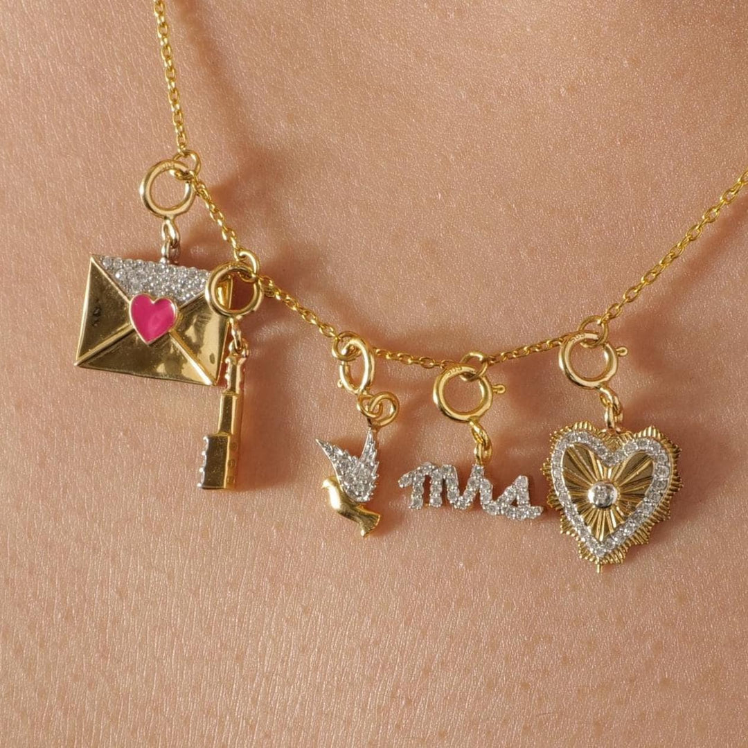 Mrs Script Diamond Charm Pendant, 14k Solid Gold, Natural Diamond, Personalized Layering Minimal Necklace, Ready To Ship, Certified Jewelry