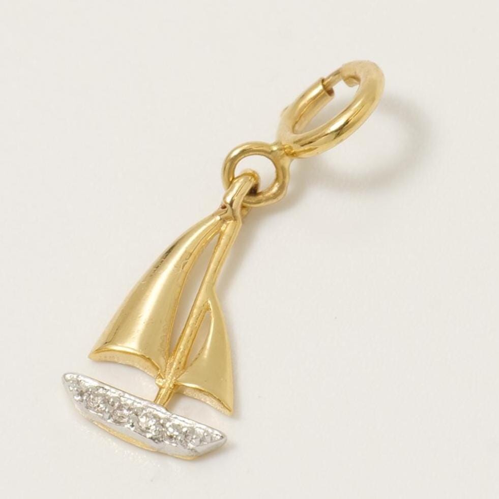 Sailboat Diamond Charm, 14k Solid Gold, Natural Diamonds, Nautical Stacking Pendant, Minimalistic Necklace, Ready To Ship, Certified Jewelry