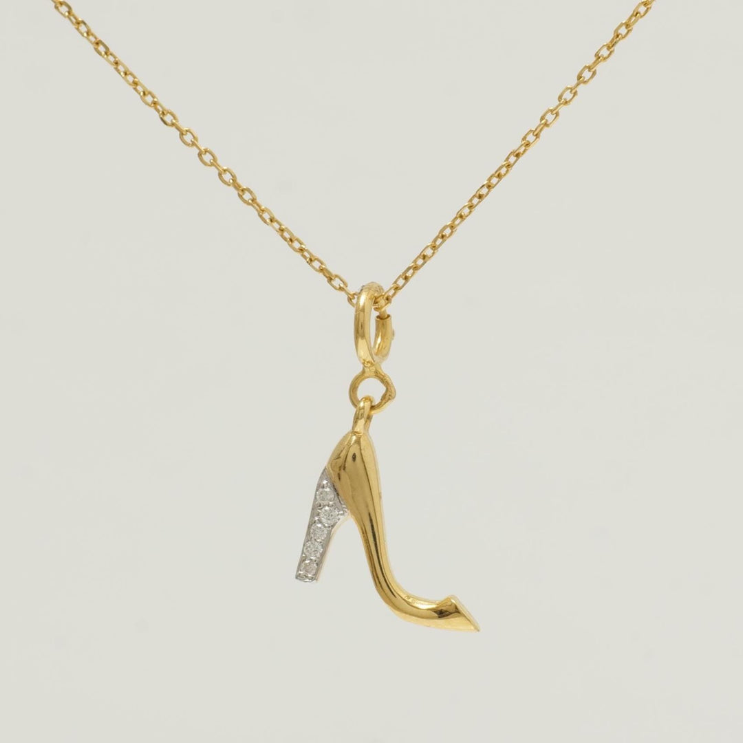 High Heel Diamond Charm, 14k Solid Gold, Natural Diamonds, Shoe Layering Pendant, Minimalistic Necklace, Ready To Ship, Certified Jewelry