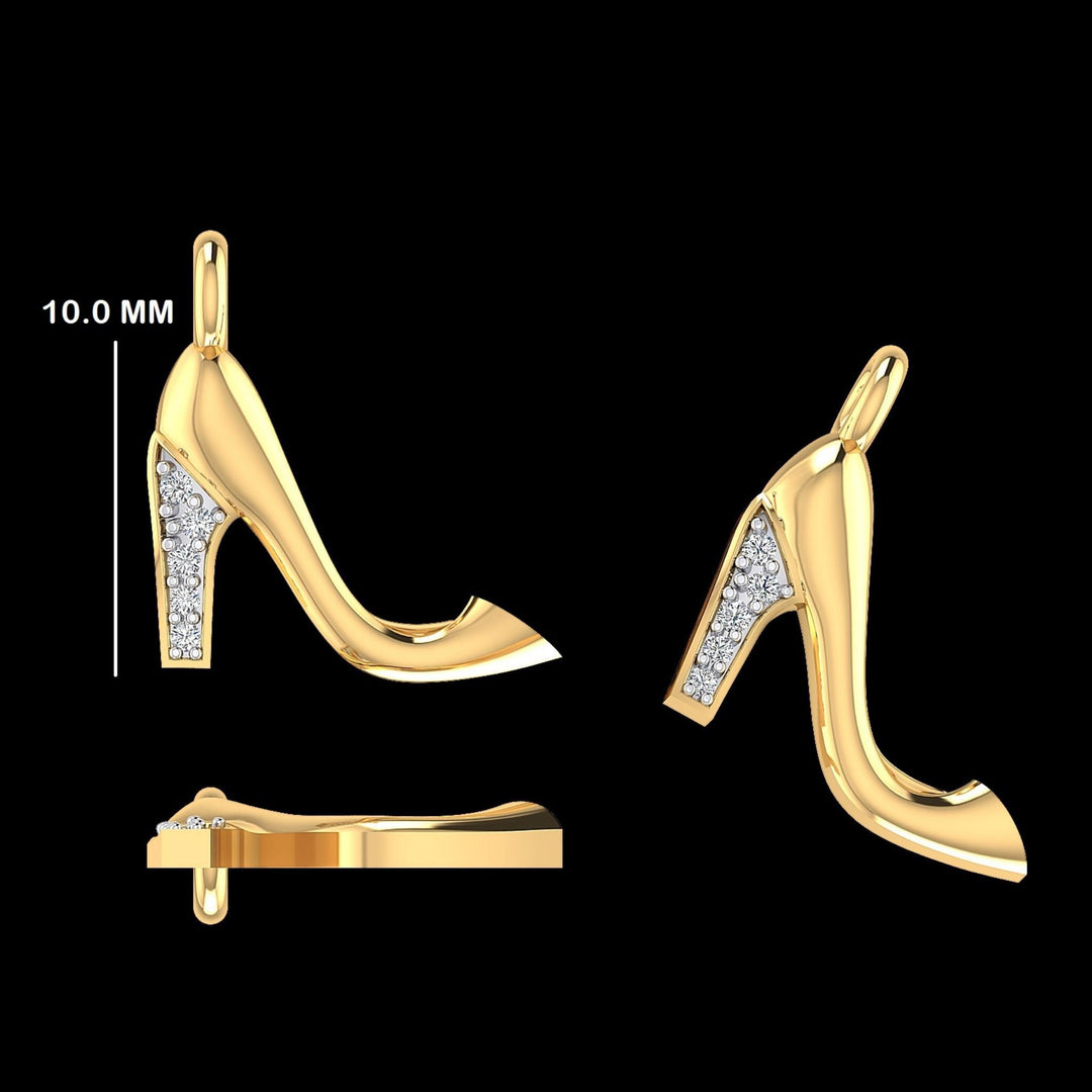 High Heel Diamond Charm, 14k Solid Gold, Natural Diamonds, Shoe Layering Pendant, Minimalistic Necklace, Ready To Ship, Certified Jewelry