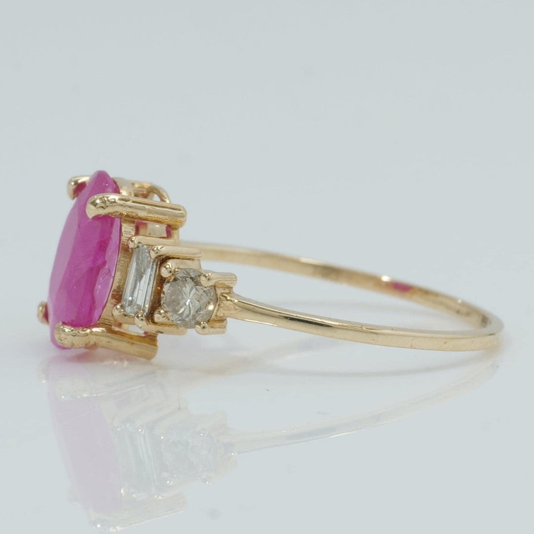 Oval Ruby Ring, 14k Solid Gold, Natural Diamonds, Baguette Accent Bar Band, Gemstone Statement Engagement Ring, Certified Jewelry