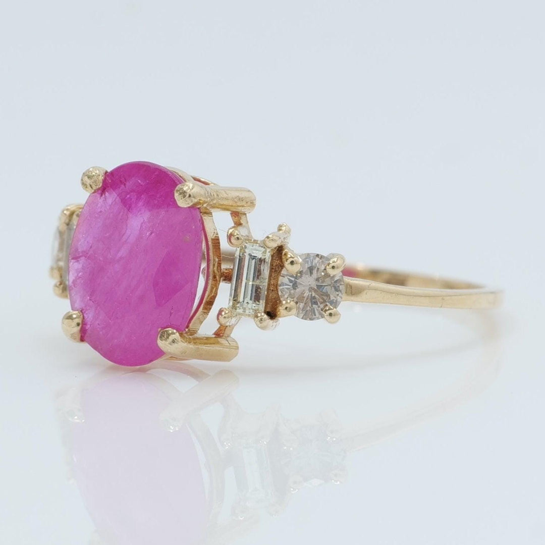 Oval Ruby Ring, 14k Solid Gold, Natural Diamonds, Baguette Accent Bar Band, Gemstone Statement Engagement Ring, Certified Jewelry