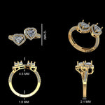 Load image into Gallery viewer, Heart Diamond Bypass Ring, 14k Solid Gold, Natural Diamonds, Twin Halo Set Proposal Ring, Statement Bridal Ring, Certified Jewelry
