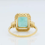 Load image into Gallery viewer, Emerald Cut Halo Diamond Ring, 14k Solid Gold, Natural Diamonds, Gemstone Statement Ring, Baguette Accent Ring, Certified Jewelry
