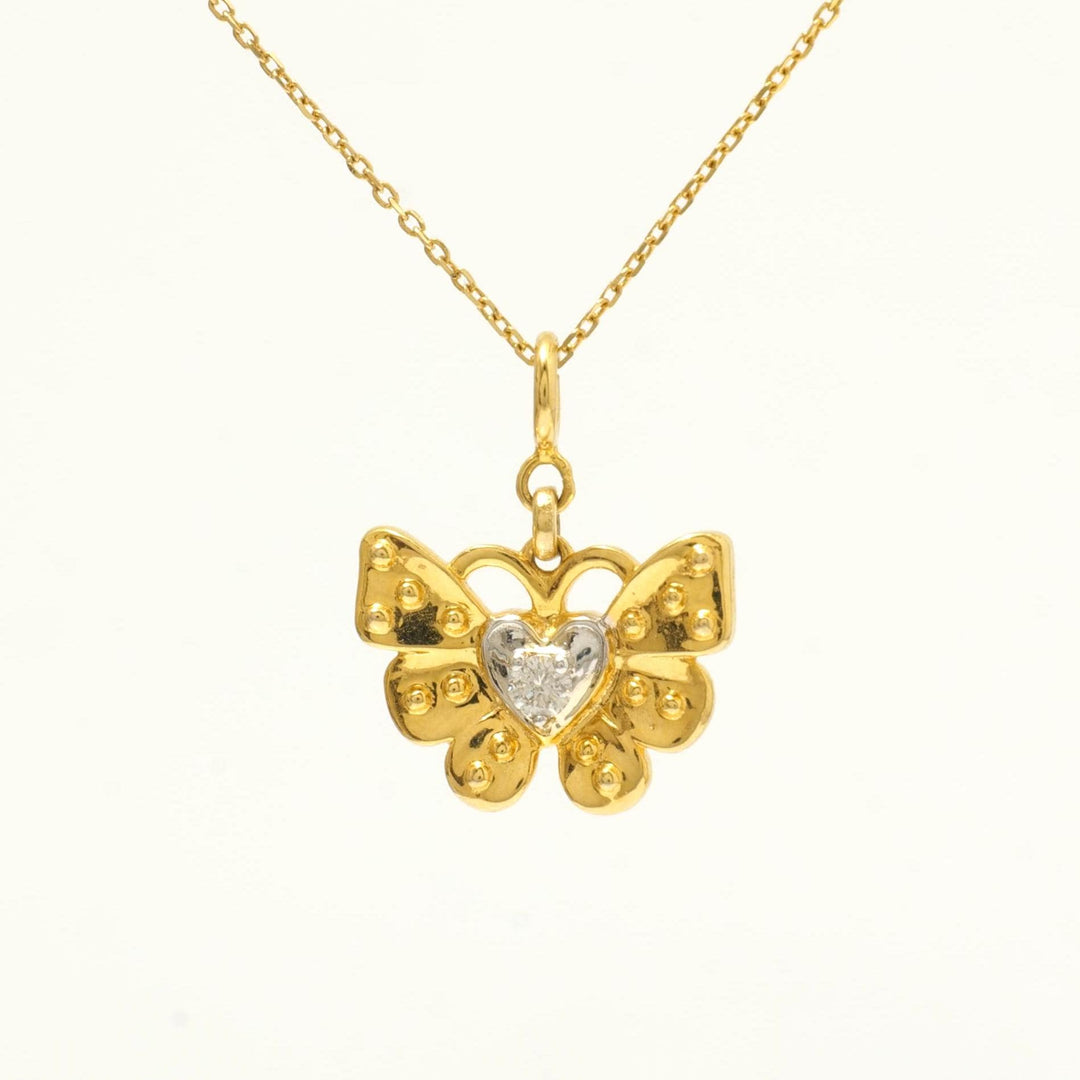 Butterfly Heart Diamond Charm, 14k Solid Gold, Natural Diamonds, Everyday Minimalistic Pendant, Dual Tone Layering Necklace, Ready To Ship