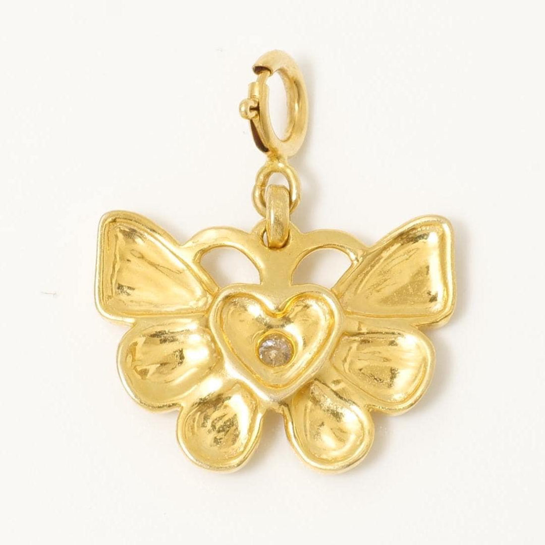 Butterfly Heart Diamond Charm, 14k Solid Gold, Natural Diamonds, Everyday Minimalistic Pendant, Dual Tone Layering Necklace, Ready To Ship