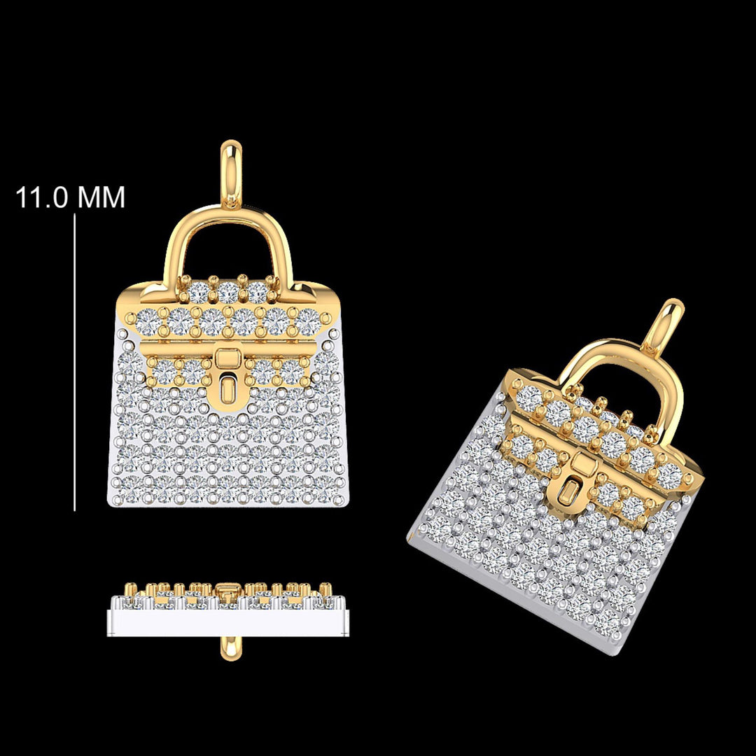 Handbag Diamond Charm, 14k Solid Gold, Natural Diamonds, Two Tone Layering Pendant, Minimal Bag Necklace, Ready To Ship, Certified Jewelry
