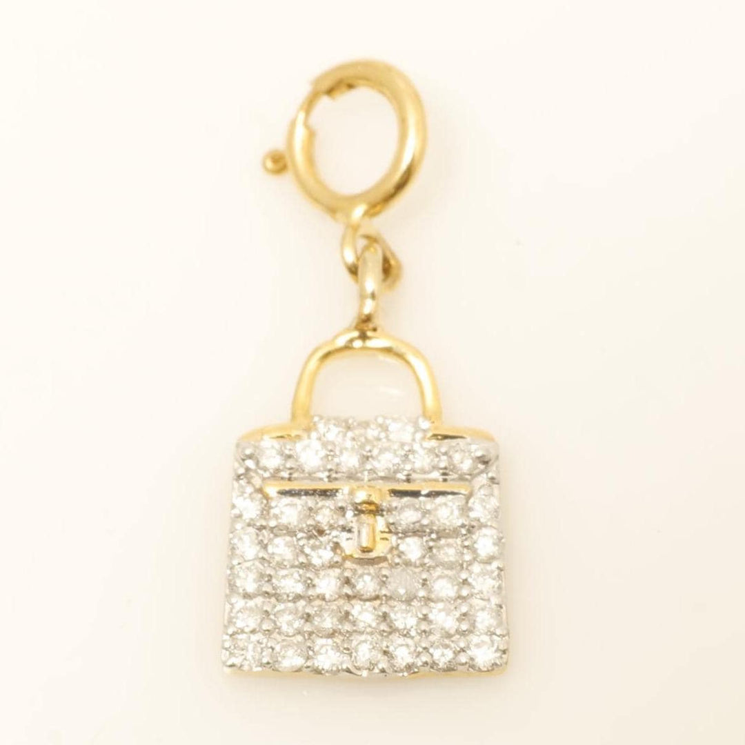 Handbag Diamond Charm, 14k Solid Gold, Natural Diamonds, Two Tone Layering Pendant, Minimal Bag Necklace, Ready To Ship, Certified Jewelry