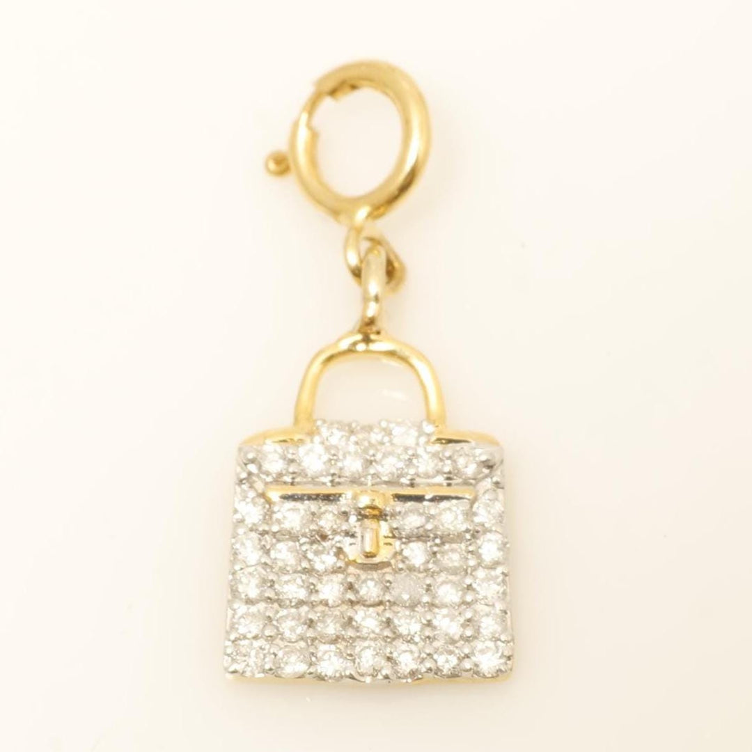 Handbag Diamond Charm, 14k Solid Gold, Natural Diamonds, Two Tone Layering Pendant, Minimal Bag Necklace, Ready To Ship, Certified Jewelry