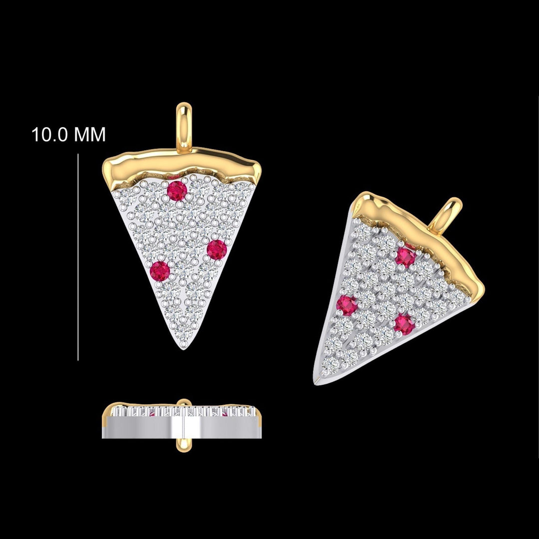 Pizza Slice Ruby Diamond Charm, 14k Solid Gold, Natural Diamonds, Food Layering pendant, Everyday Necklace, Ready To Ship, Certified Jewelry