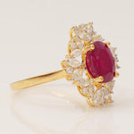Load image into Gallery viewer, Oval Ruby Diamond Ring, 14k Solid Gold, Natural Diamonds, GemstoneStatement Ring, Bold Cocktail Ring, Ready To Ship, IGI Certified
