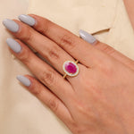 Load image into Gallery viewer, Oval Ruby Double Halo Diamond Ring, 14k Solid Gold, Natural Diamond, Cocktail Gemstone Jewelry, Statement Ring, Ready To Ship, IGI Certified
