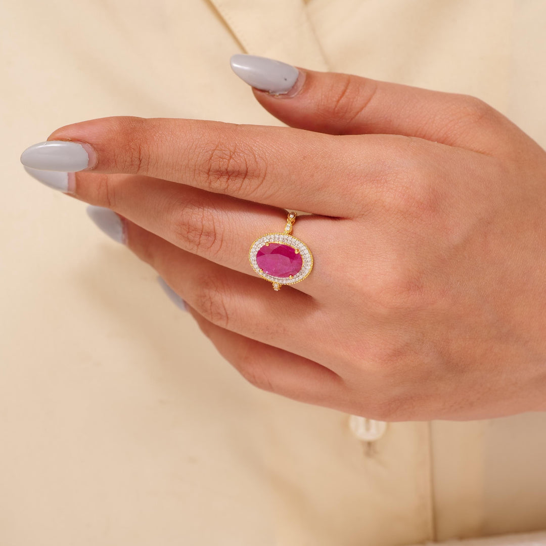 Oval Ruby Double Halo Diamond Ring, 14k Solid Gold, Natural Diamond, Cocktail Gemstone Jewelry, Statement Ring, Ready To Ship, IGI Certified