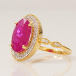 Load image into Gallery viewer, Oval Ruby Double Halo Diamond Ring, 14k Solid Gold, Natural Diamond, Cocktail Gemstone Jewelry, Statement Ring, Ready To Ship, IGI Certified

