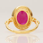 Load image into Gallery viewer, Oval Ruby Double Halo Diamond Ring, 14k Solid Gold, Natural Diamond, Cocktail Gemstone Jewelry, Statement Ring, Ready To Ship, IGI Certified
