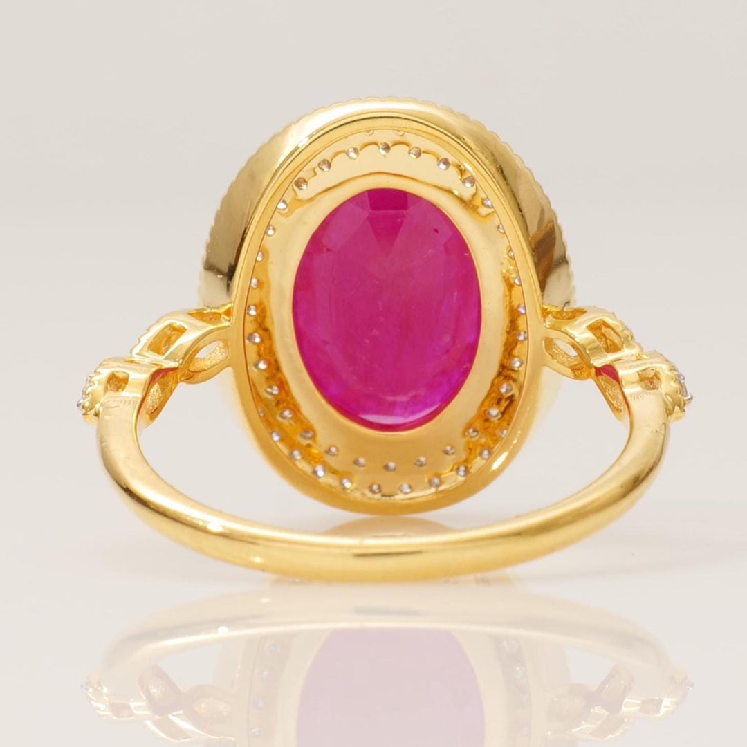 Oval Ruby Double Halo Diamond Ring, 14k Solid Gold, Natural Diamond, Cocktail Gemstone Jewelry, Statement Ring, Ready To Ship, IGI Certified