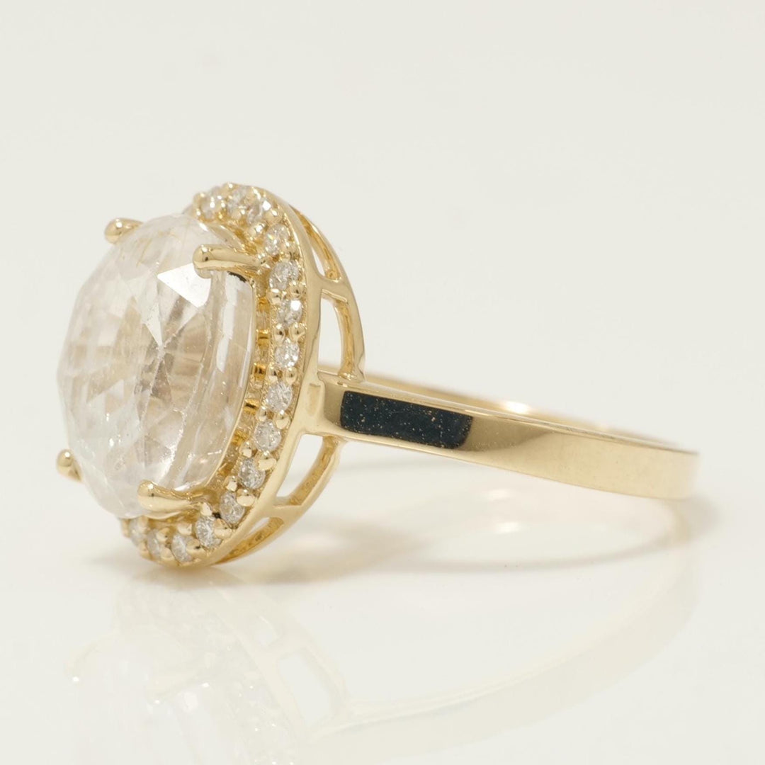White Sapphire Oval Halo Diamond Ring, 14k Solid Gold, Natural Diamond, Cocktail Gemstone Statement Jewelry, Ready To Ship, HRD Certified