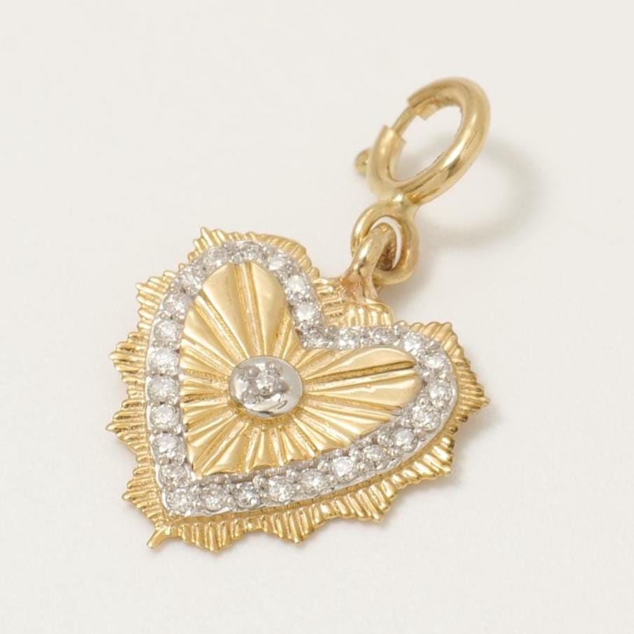 Heartburst Medallion Diamond Charm, 14k Solid Gold, Natural Diamonds, Dual Tone Layering Necklace, Everyday Pendant, Ready To Ship