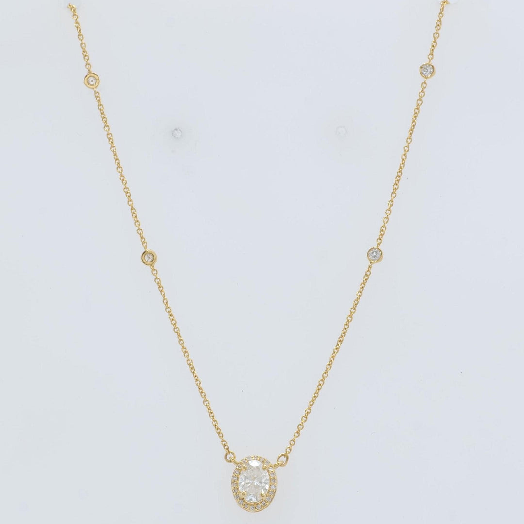 Oval Halo Diamond Necklace, 14k Solid Gold, Natural Diamonds, Layering Minimal Jewelry, Everyday Pendant Necklace, Certified Jewelry