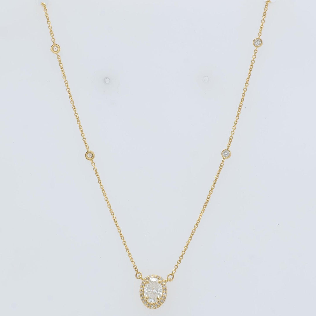 Oval Halo Diamond Necklace, 14k Solid Gold, Natural Diamonds, Layering Minimal Jewelry, Everyday Pendant Necklace, Certified Jewelry