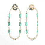Load image into Gallery viewer, Emerald Diamond Long Stud Earrings, 14k Solid Gold, Natural Diamonds, Mixed Oval Hoops, Green Gemstone Statement Jewelry, Certified Jewelry
