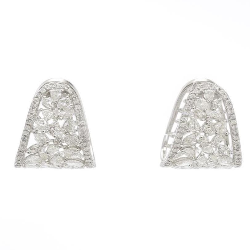 Floral Trapeze Diamond Earrings, 14k Solid Gold, Natural Diamonds, Wide Leaf Huggies, Statement Cocktail Jewelry, Certified Jewelry