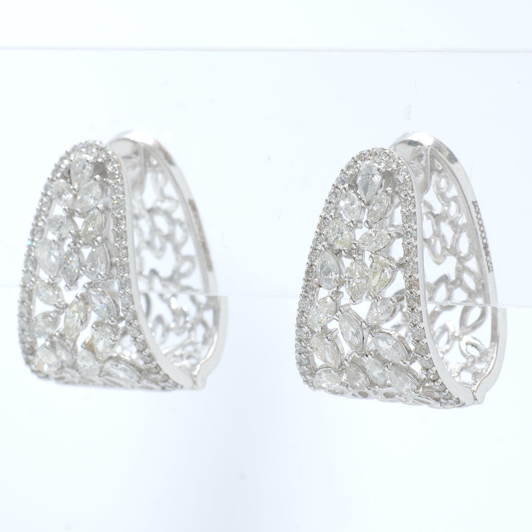 Floral Trapeze Diamond Earrings, 14k Solid Gold, Natural Diamonds, Wide Leaf Huggies, Statement Cocktail Jewelry, Certified Jewelry