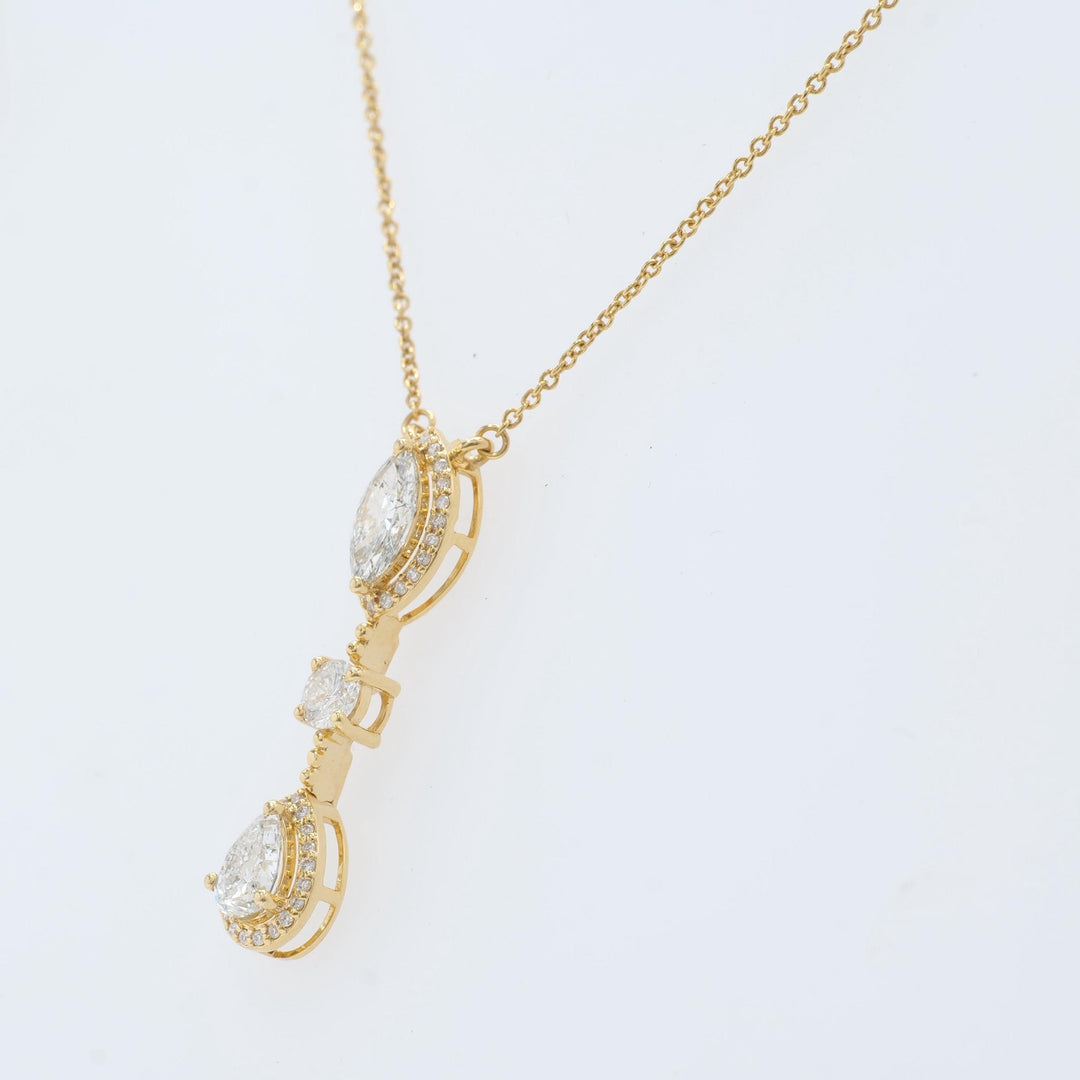 Three Stone Halo Diamond Necklace, 14k Solid Gold, Fancy Natural Diamonds, Layering Bridal Jewelry, Statement Necklace, Certified Jewelry