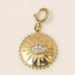 Load image into Gallery viewer, Evil Eye Sunburst Diamond Charm, 14k Solid Gold, Natural Diamonds, Layering Pendant Necklace, Everyday Stacking Jewelry, Ready To Ship
