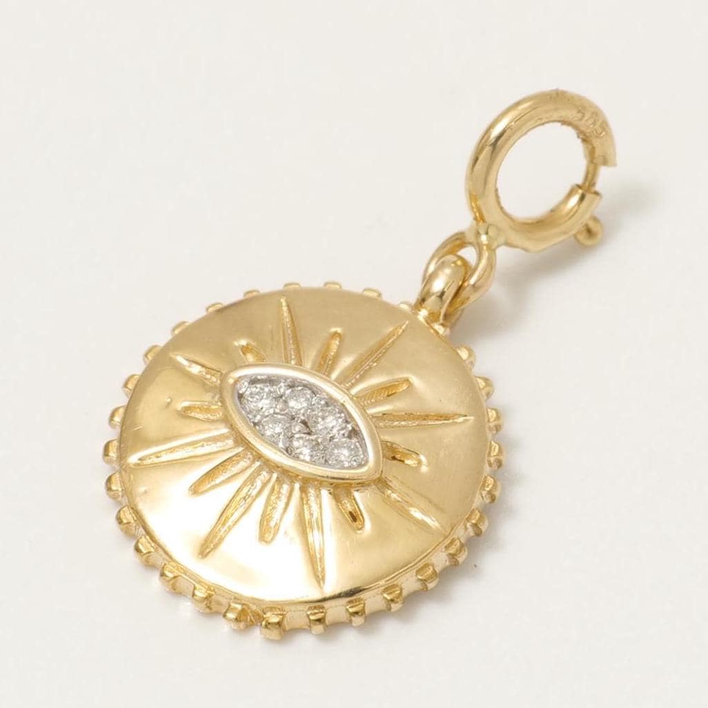 Evil Eye Sunburst Diamond Charm, 14k Solid Gold, Natural Diamonds, Layering Pendant Necklace, Everyday Stacking Jewelry, Ready To Ship