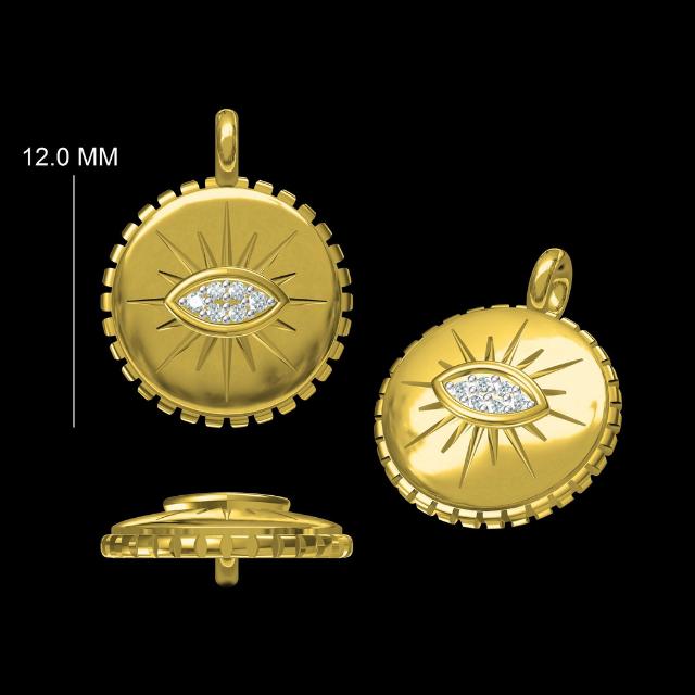 Evil Eye Sunburst Diamond Charm, 14k Solid Gold, Natural Diamonds, Layering Pendant Necklace, Everyday Stacking Jewelry, Ready To Ship