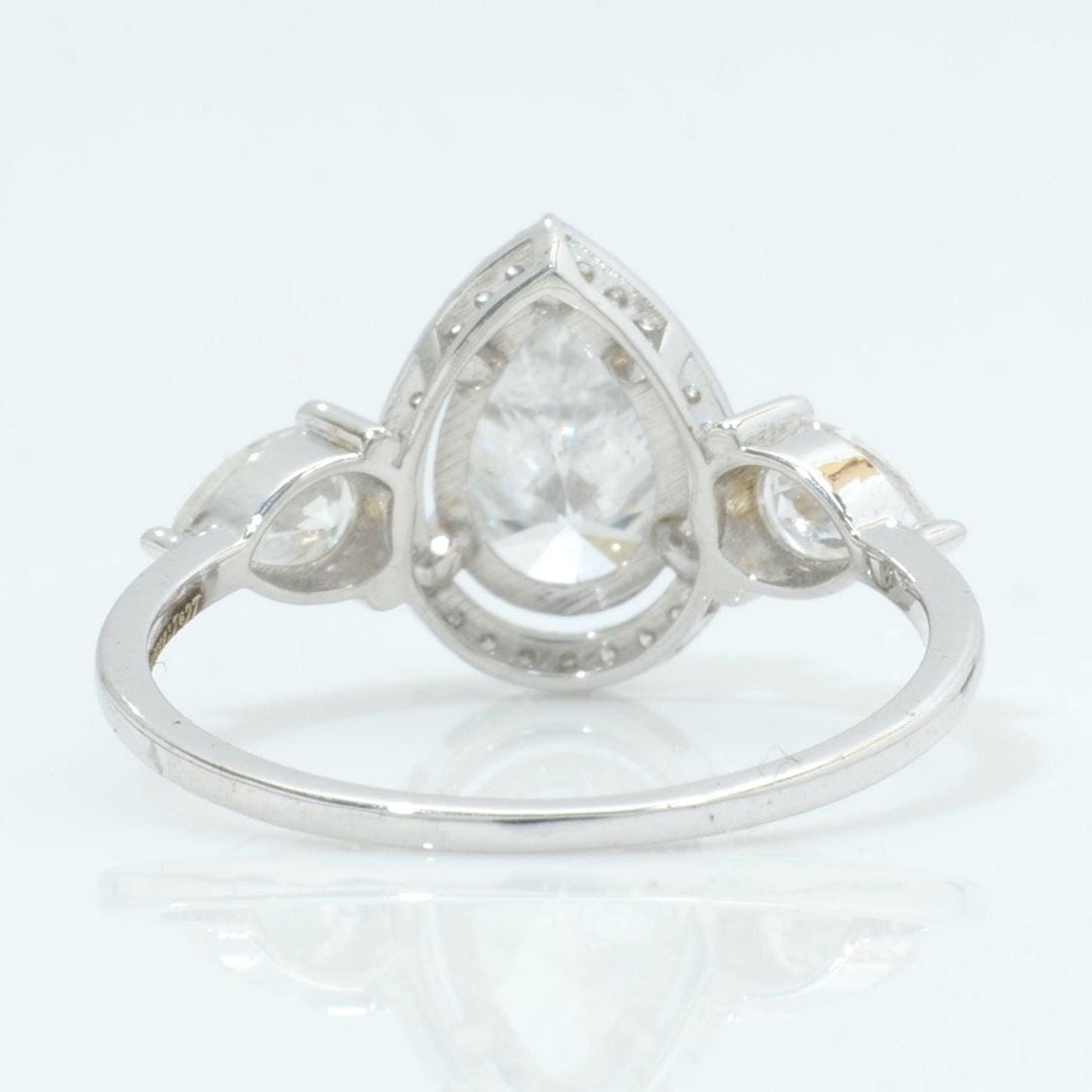 Pear Solitaire Halo Diamond Ring, 14k Solid Gold, Natural Diamonds, Teardrop Three Stone Ring, Statement Engagement Ring, Certified Jewelry