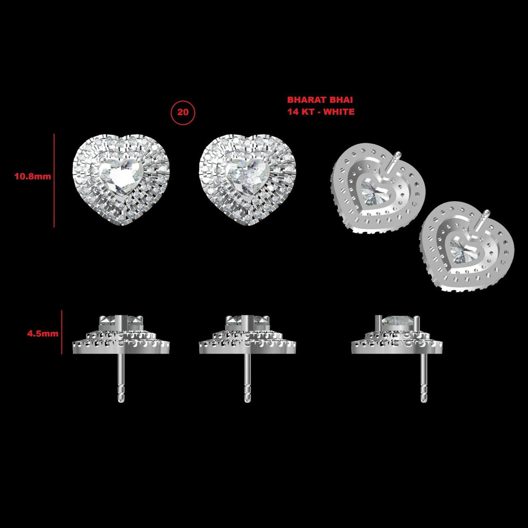 Heart Diamond Halo Stud Earrings, 14k Solid Gold, Natural Diamonds, Solitaire Statement Studs, Love Minimalistic Earrings, Certified Jewelry
