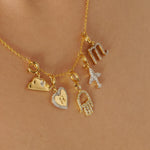 Load image into Gallery viewer, Embossed Initial Heart Natural Diamonds Layering Charm: 14k Solid Gold Everyday Personalised Pendant, Letter Necklace, Certified Jewelry
