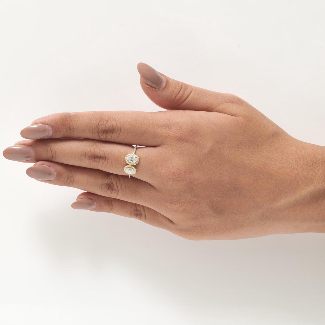 Twin Oval Halo Diamond Ring, 14k Solid Gold, Natural Diamonds, Statement Ring, Bridal Wedding Ring, Cocktail Ring, Certified Jewelry
