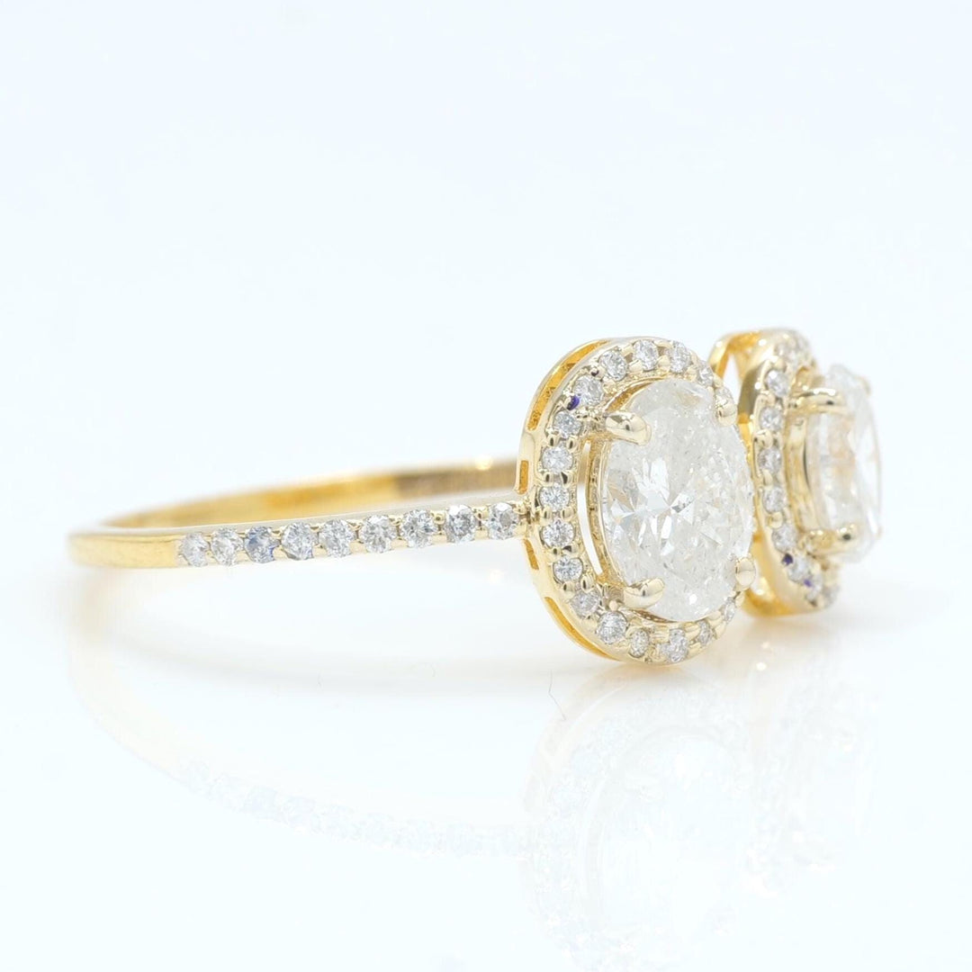 Twin Oval Halo Diamond Ring, 14k Solid Gold, Natural Diamonds, Statement Ring, Bridal Wedding Ring, Cocktail Ring, Certified Jewelry